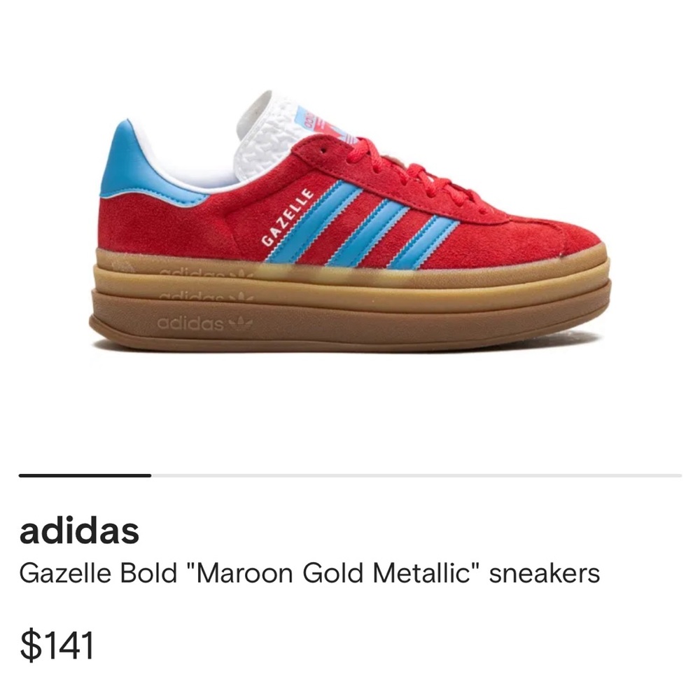 Adidas Bold Maroon Gold Metallic sneaker 8.5 women - NWT not even out of the box